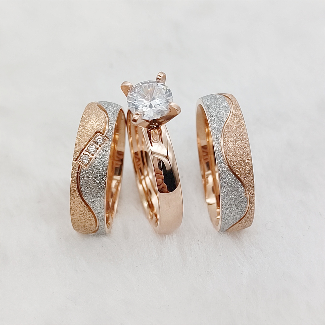 Couple Ring Set - 제안 3pcs 결혼 약속 웨딩 약혼