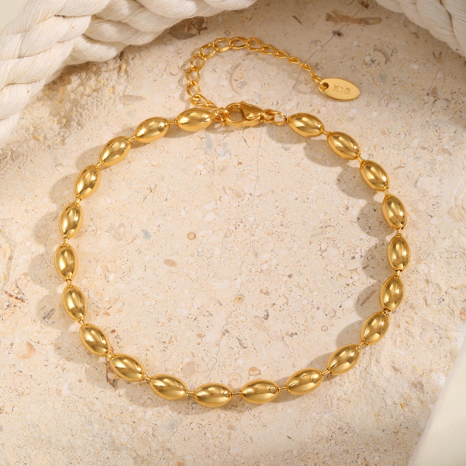 여성을위한 스테인레스 스틸 럭비 비드 체인 발목, 골드 - Jc Jewelry & Watches 리뷰 및 가격