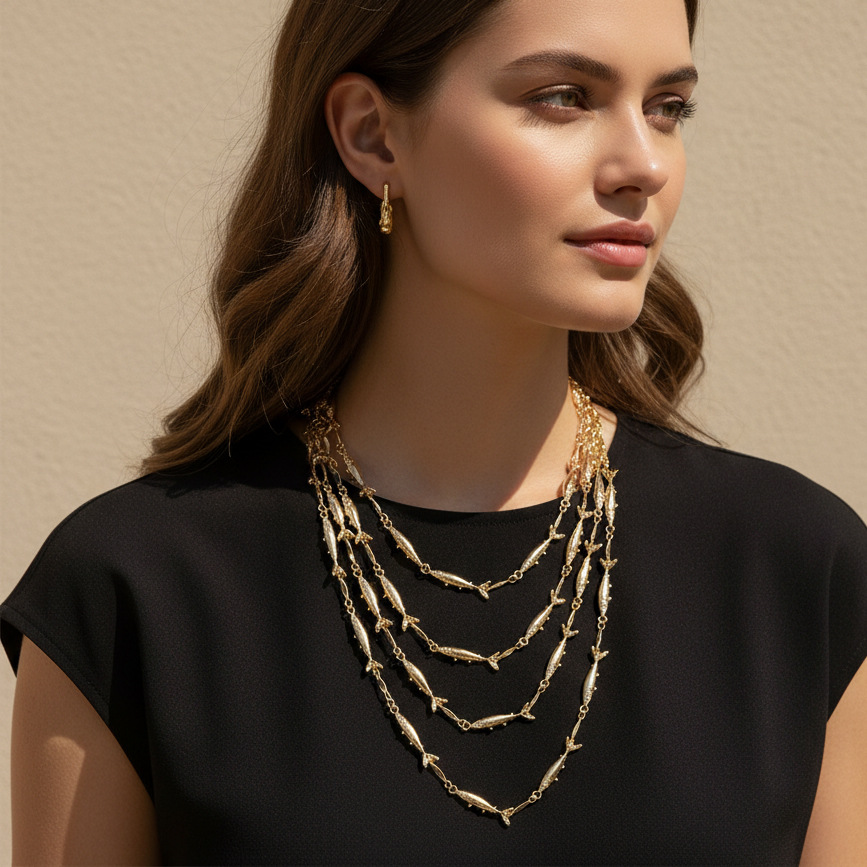힙합 록 스타일 작은 물고기 연결 레이어드 목걸이 멀티 - Pacific Jewelry & Watches Los Angeles 리뷰 및 가격