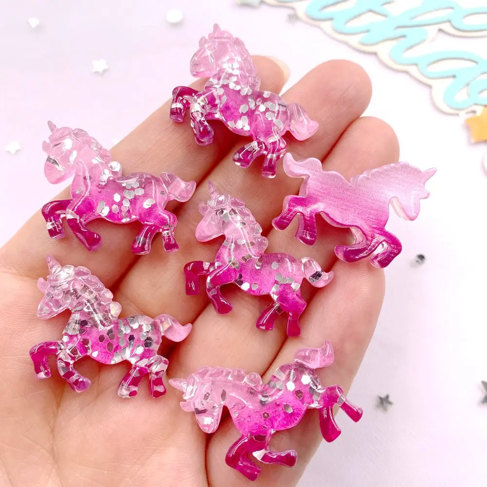 6PCS 다채로운 수지 반짝이 3D 유니콘 말 플랫 백 - Paradise Jewelry & Watches Llc 리뷰 및 가격