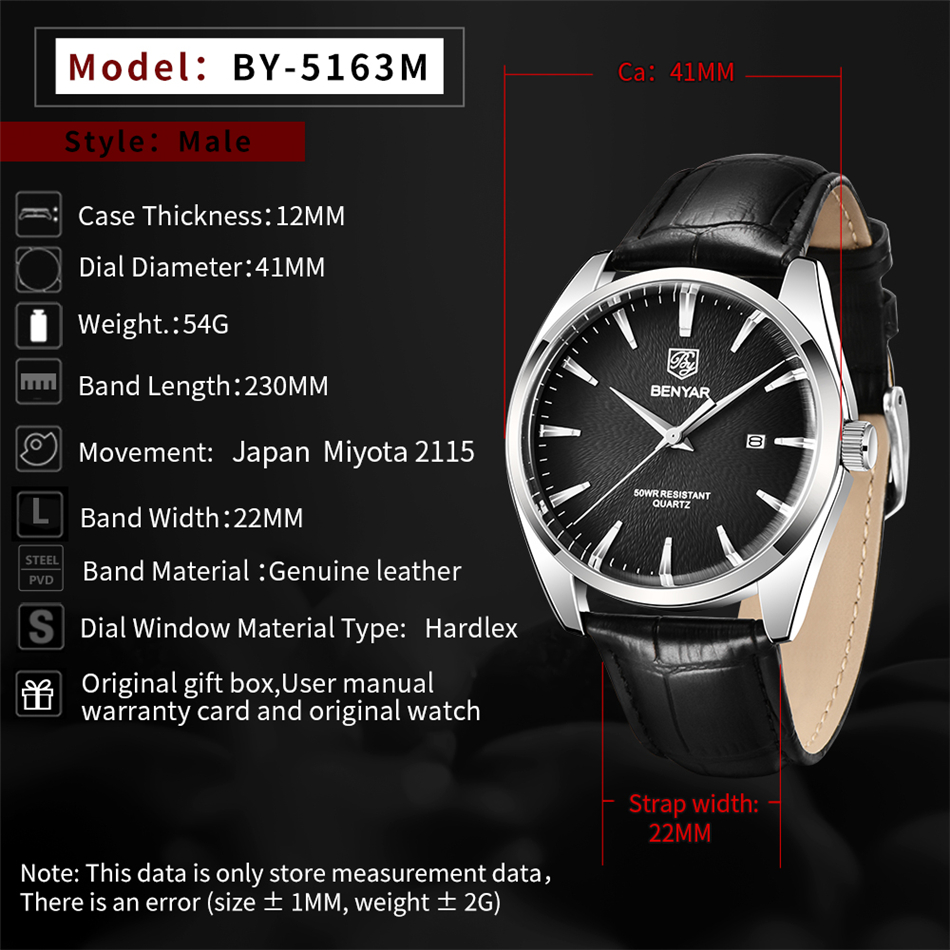 베냐르 5163 최고급 명품 밀리터리 손목시계 가죽 쿼 - Jewelry Inspired Watches 리뷰 및 가격