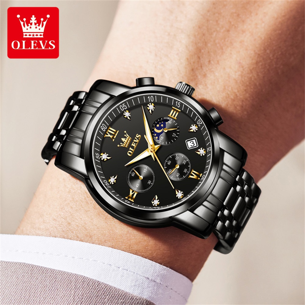 OLEVS 인기 남성용 시계 스테인레스 스틸 블랙 문  - Jewelry Inspired Watches 리뷰 및 가격